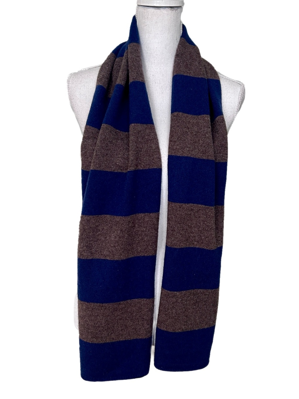 J. Crew Scarf Wool Cashmere Preppy Academia Soft Comfy Striped Navy Tan